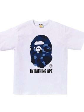 Bape White T-Shirt with Blue Camo Ape Head